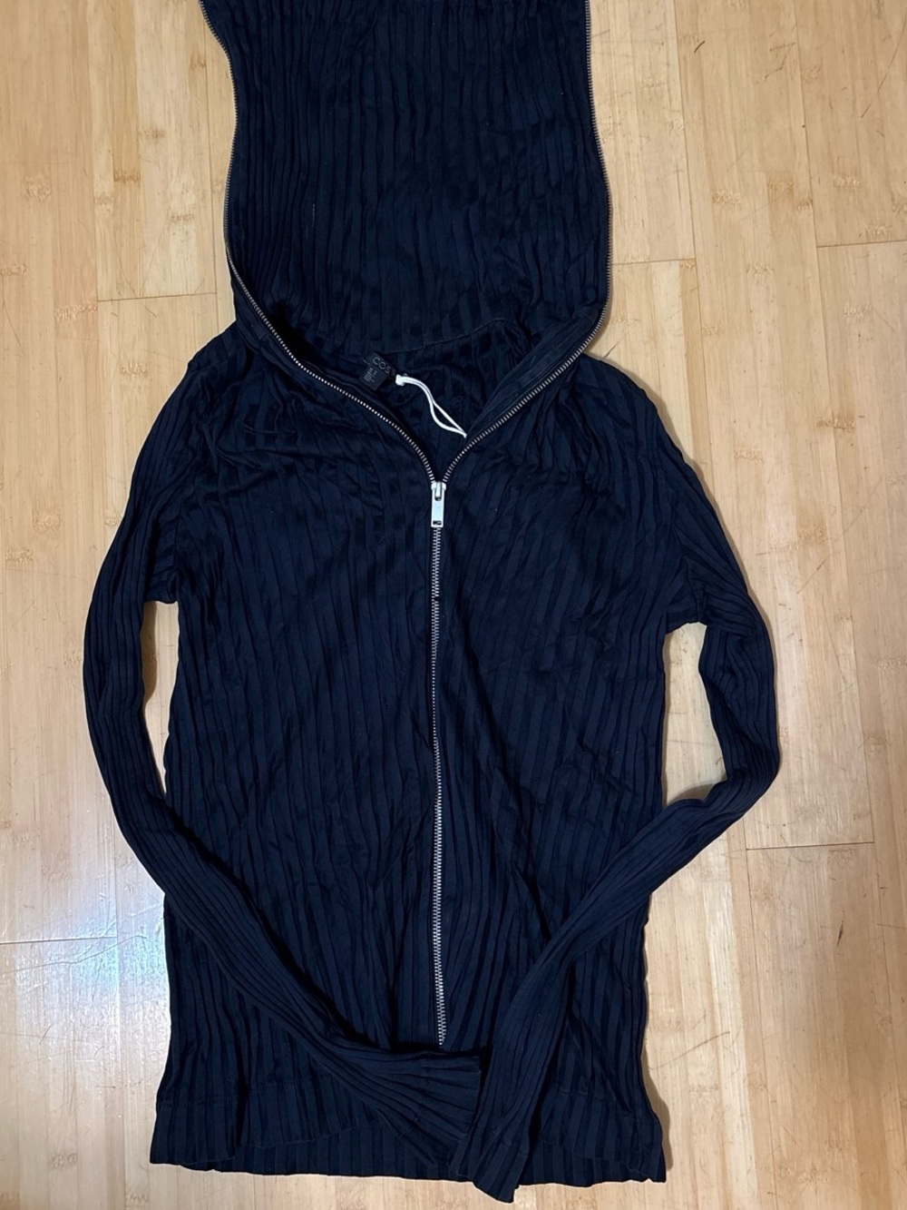 COS Black Ribbed double Zip-Up Hoodie